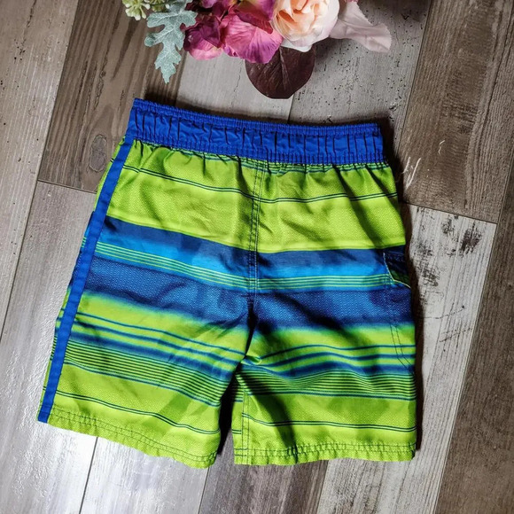 OP Ocean Pacific Green and Blue Boys Swim Trunks Board Shorts Size XS 4-5 EUC - Picture 14 of 14